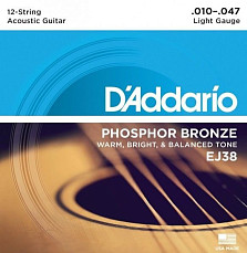 Струны D'Addario EJ38 12-string Phosphor Bronze Light 10-47